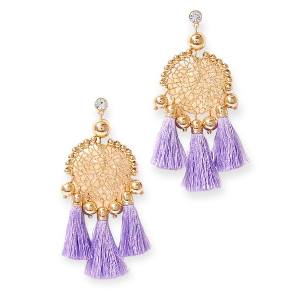 LILLY PULITZER Sea Dreamer Earrings Lillys Lilac Gold Dreamcatcher Pierced Studs - Picture 2 of 8